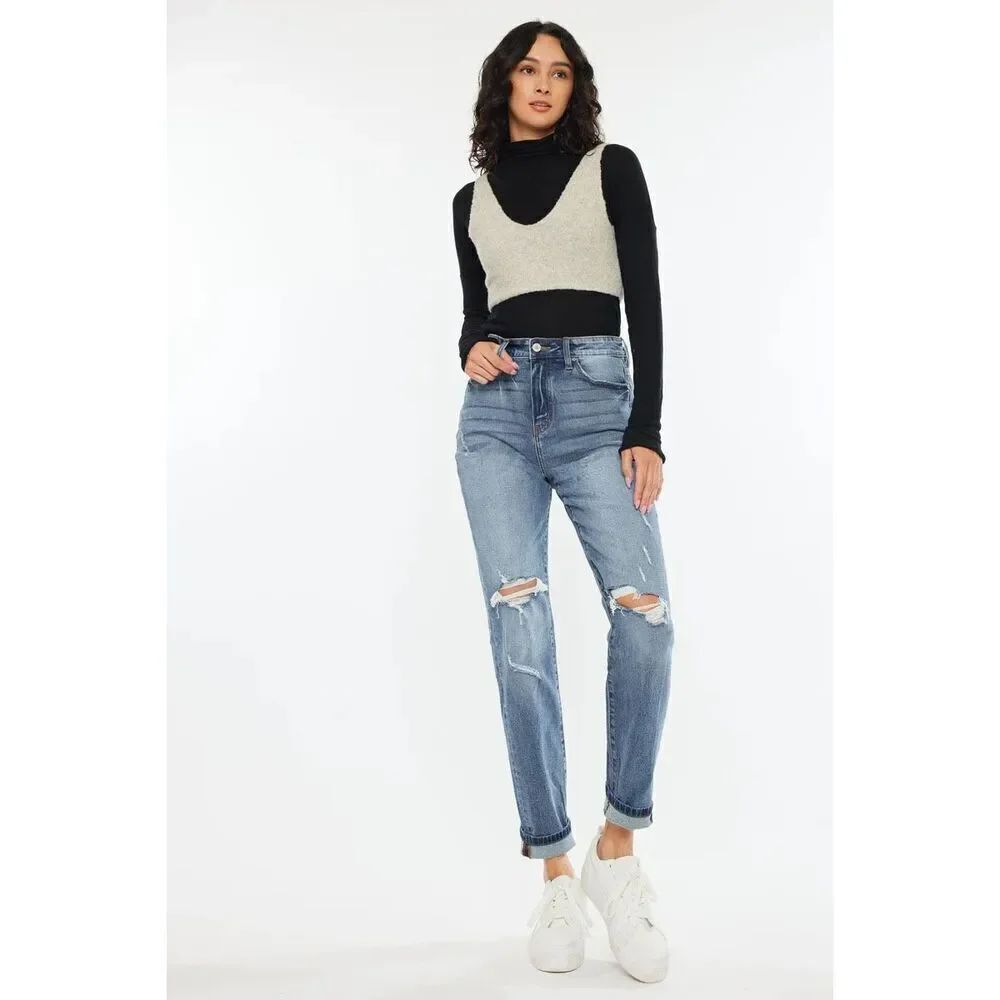 KanCan Jinny High Rise Distressed Mom Jeans Size 13/30